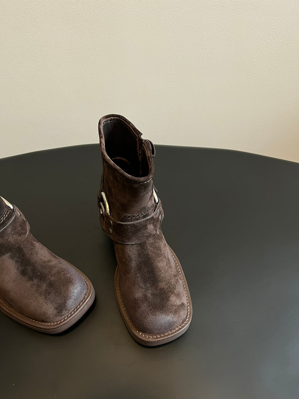 MIUMIU 26S ANKLE BOOTS IN DARK BROWN SUEDE SILVER HARDWARE