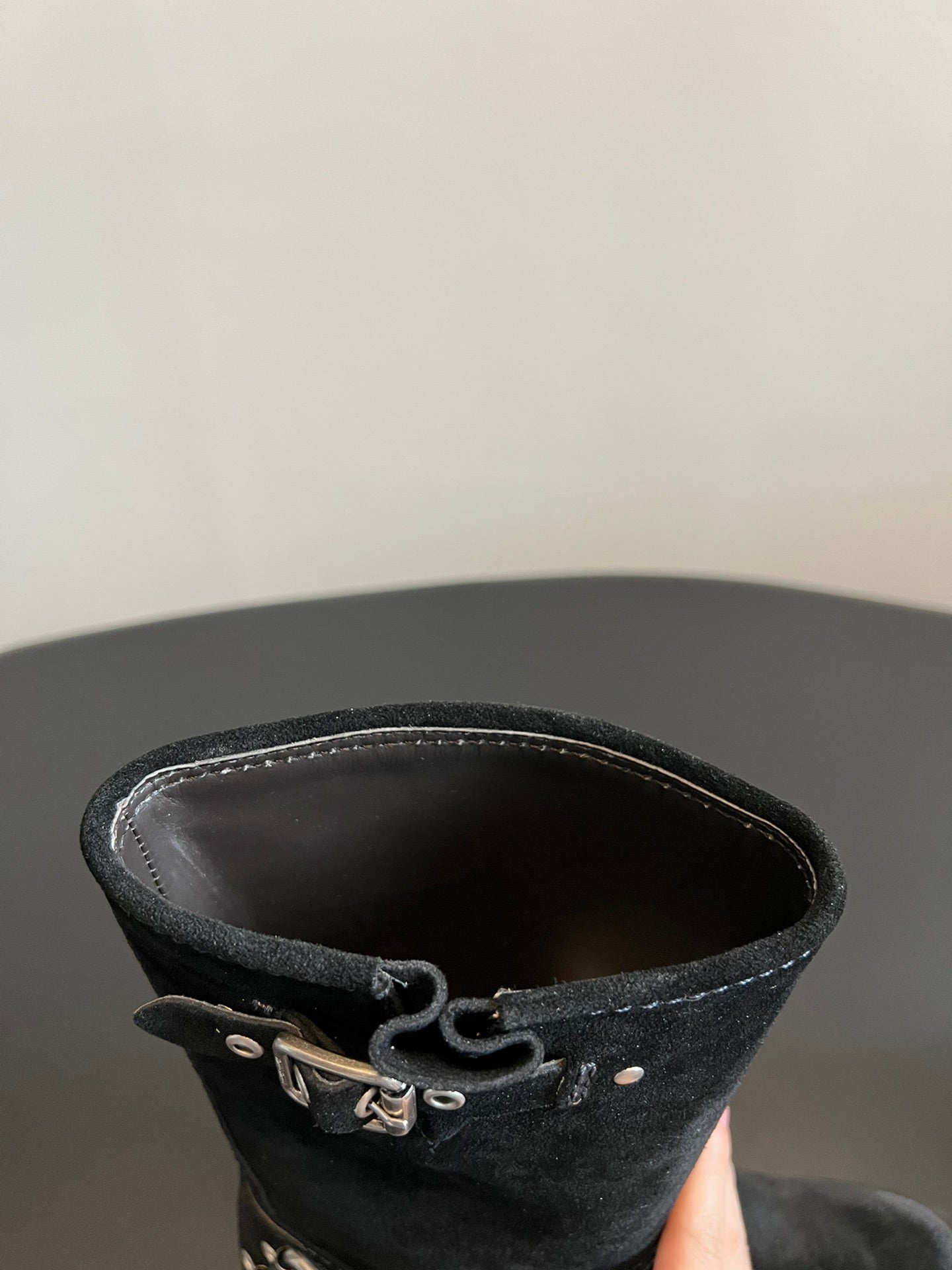 MIUMIU 26S MID-CALF BOOTS IN BLACK SUEDE SILVER HARDWARE