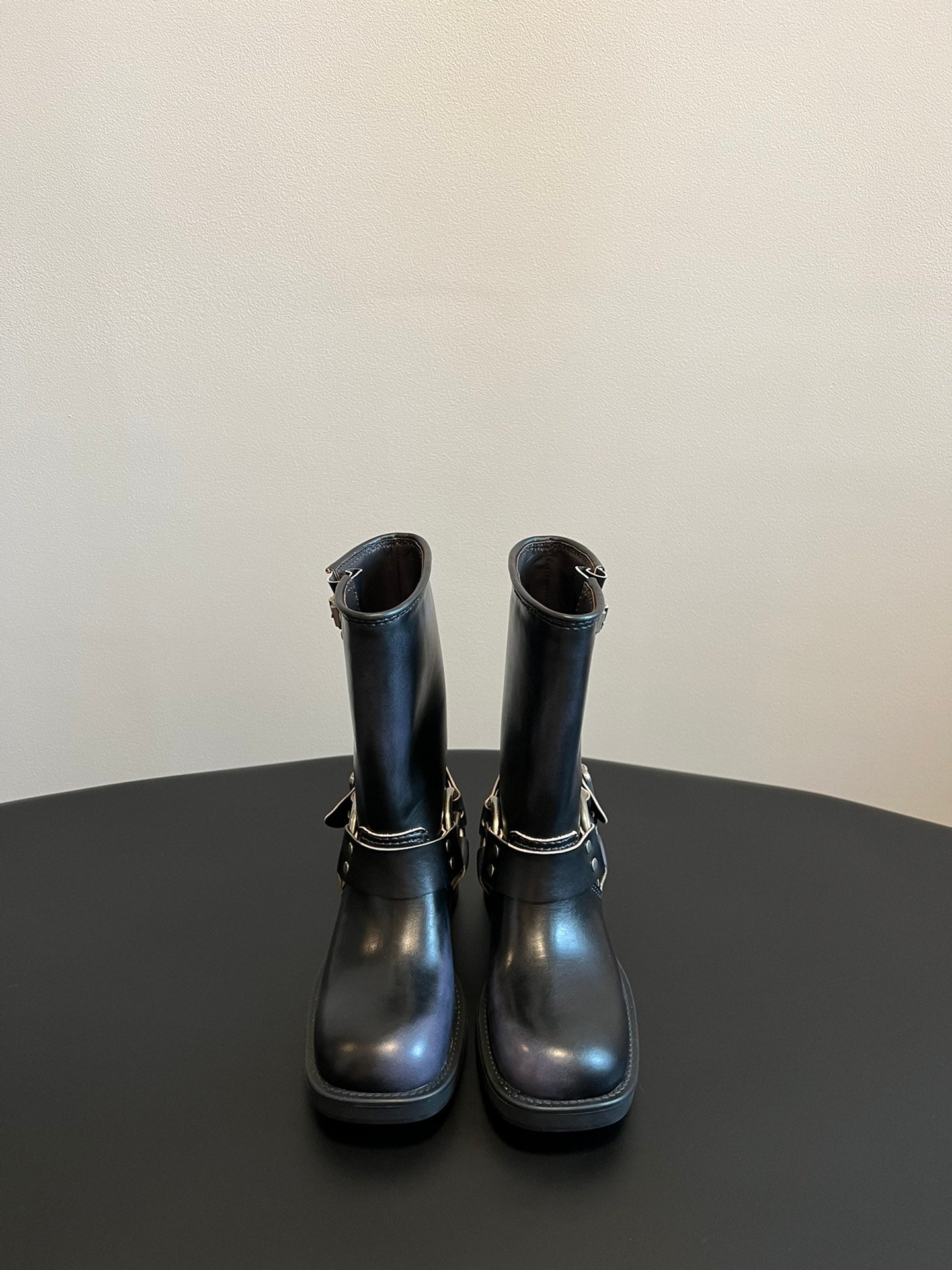 MIUMIU 26S MID-CALF BOOTS IN BLACK CALFSKIN SILVER HARDWARE