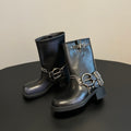 MIUMIU 26S MID-CALF BOOTS IN BLACK CALFSKIN SILVER HARDWARE