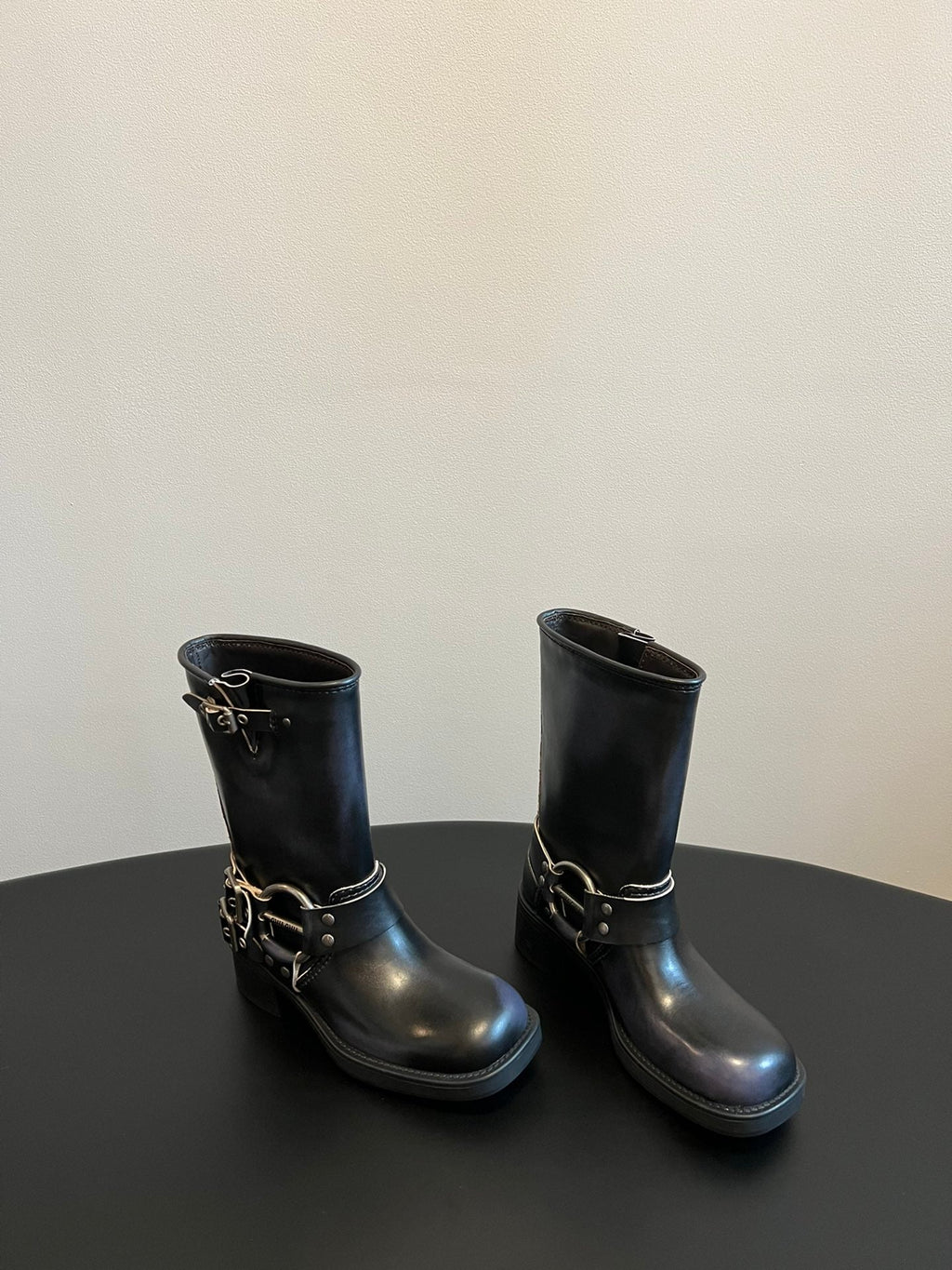 MIUMIU 26S MID-CALF BOOTS IN BLACK CALFSKIN SILVER HARDWARE