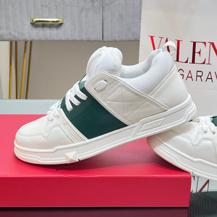 VALENTINO 25S GARAVANI OPEN SKATE SNEAKERS IN WHITE MIX DARK GREEN LAMBSKIN STYLE 12