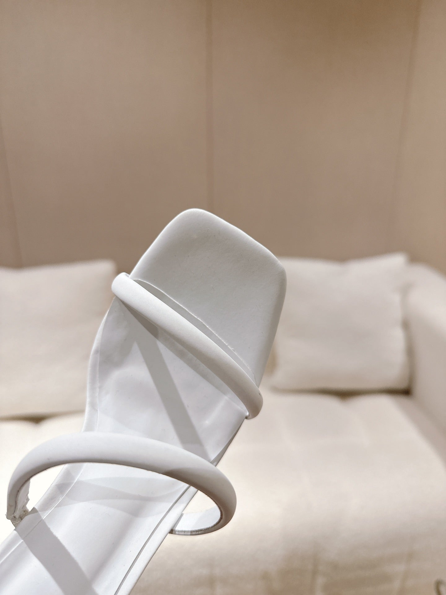 RENE CAOVILLA 26S SQUARE TOE ANKLE STRAP SANDALS 95 MM IN WHITE FABRIC
