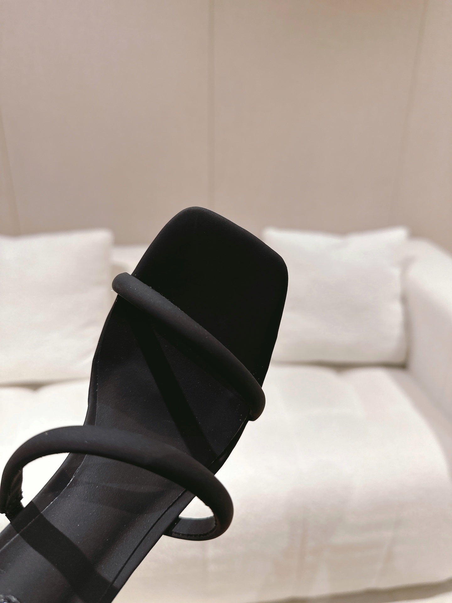 RENE CAOVILLA 26S SQUARE TOE ANKLE STRAP SANDALS 95 MM IN BLACK FABRIC