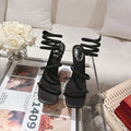 RENE CAOVILLA 26S SQUARE TOE ANKLE STRAP SANDALS 95 MM IN BLACK LAMBSKIN