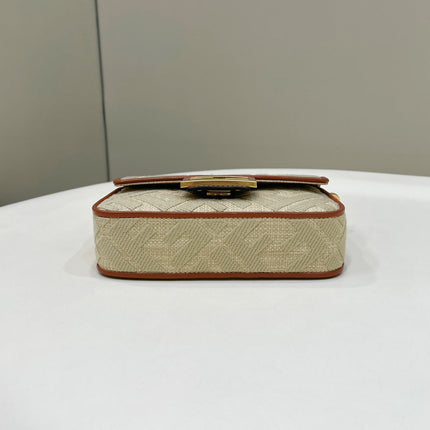 FENDI 19 BAGUETTE BAG IN FLAX YELLOW CANVAS WITH GOLD HARDWARE