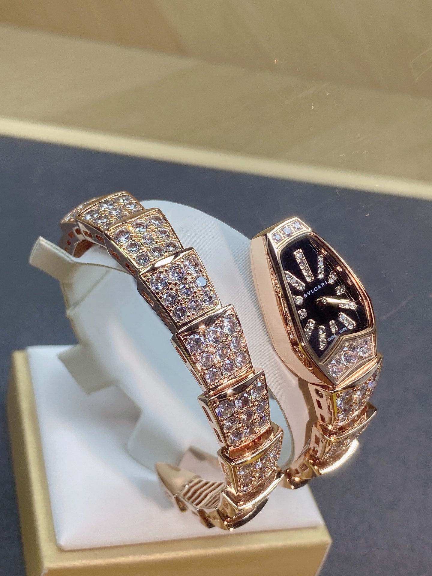 SERPENTI JEWELRY ALL ROSE GOLD WITH DIAMOND BLACK DIAL