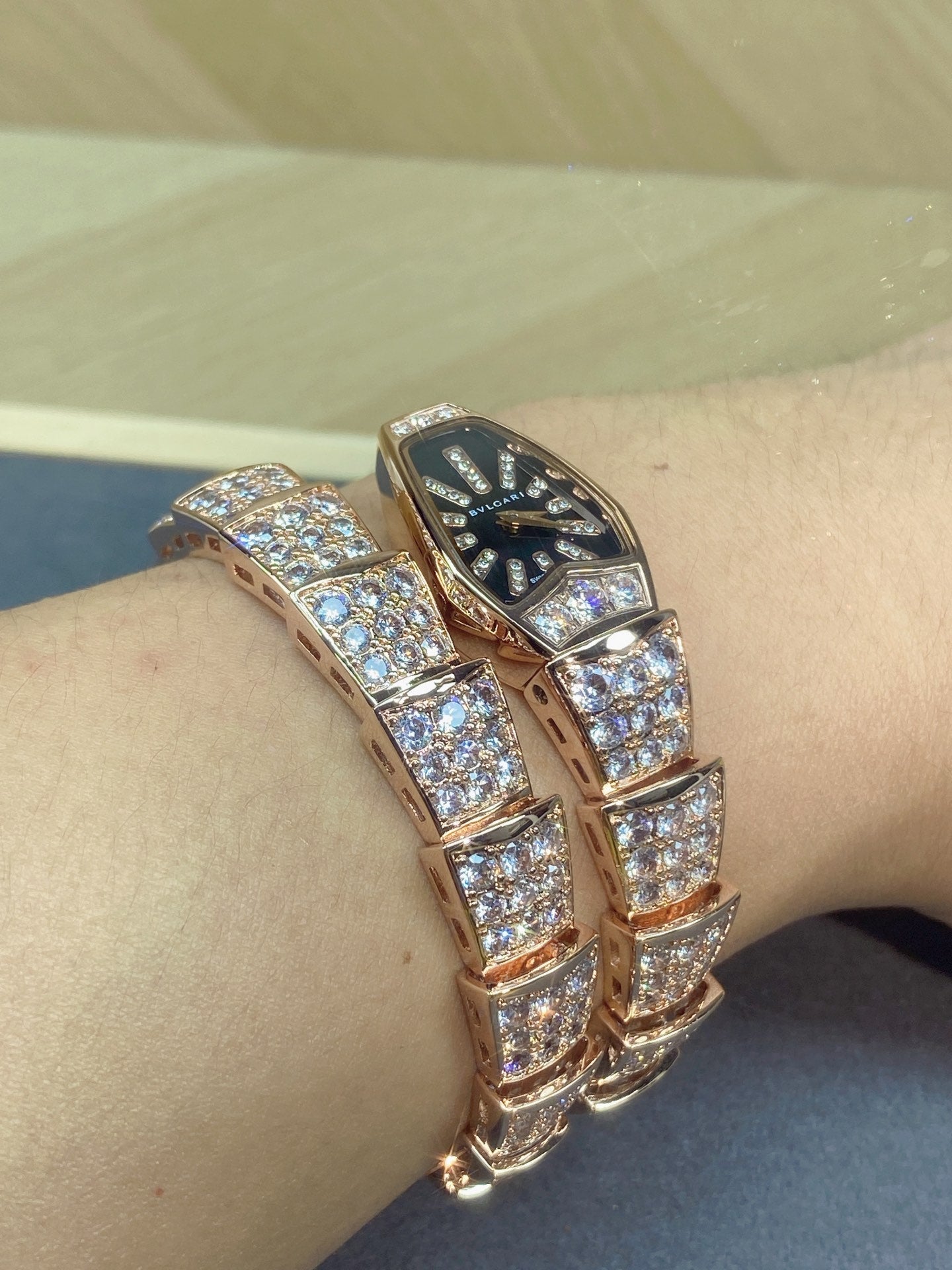 SERPENTI JEWELRY ALL ROSE GOLD WITH DIAMOND BLACK DIAL