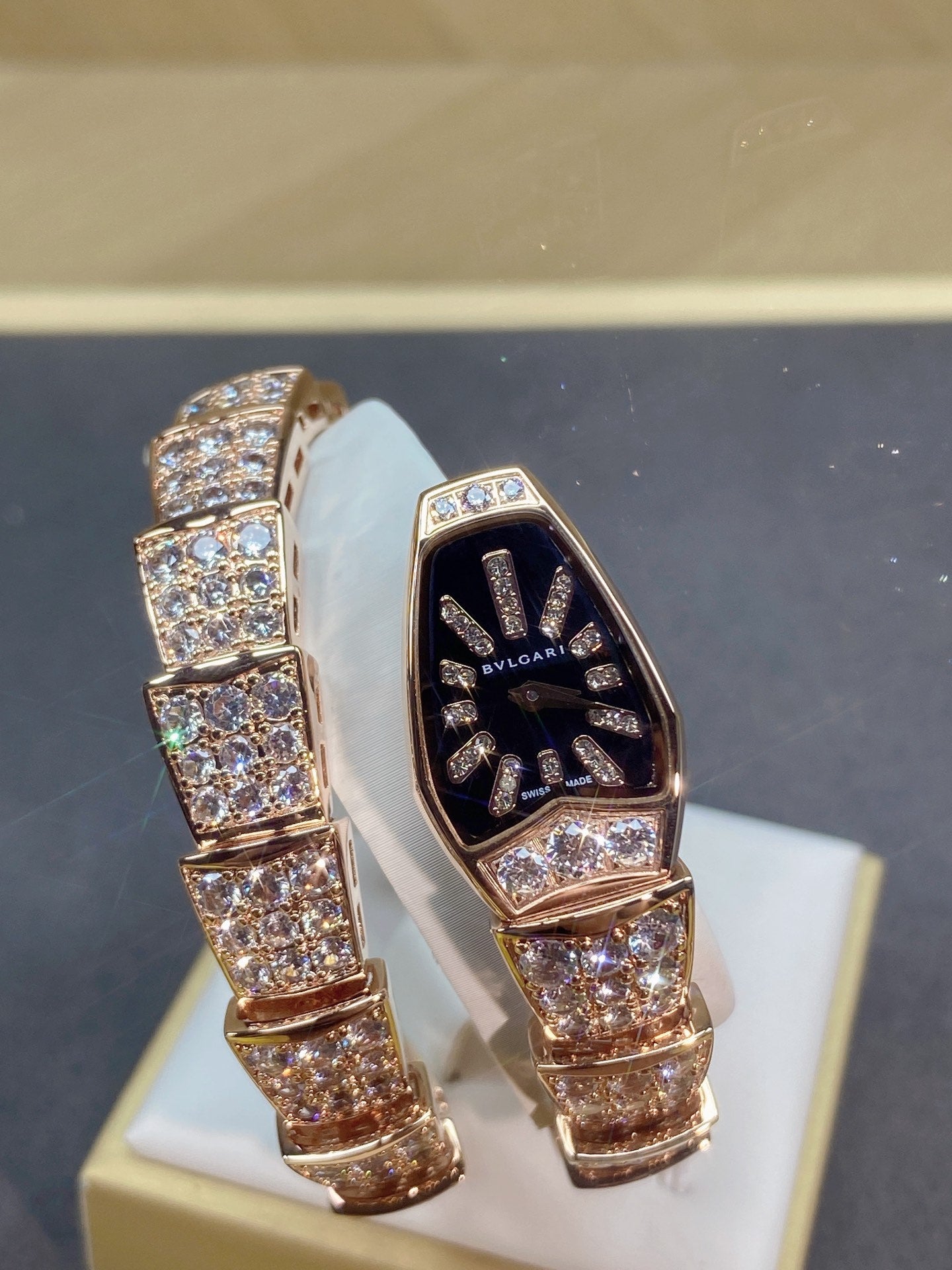 SERPENTI JEWELRY ALL ROSE GOLD WITH DIAMOND BLACK DIAL