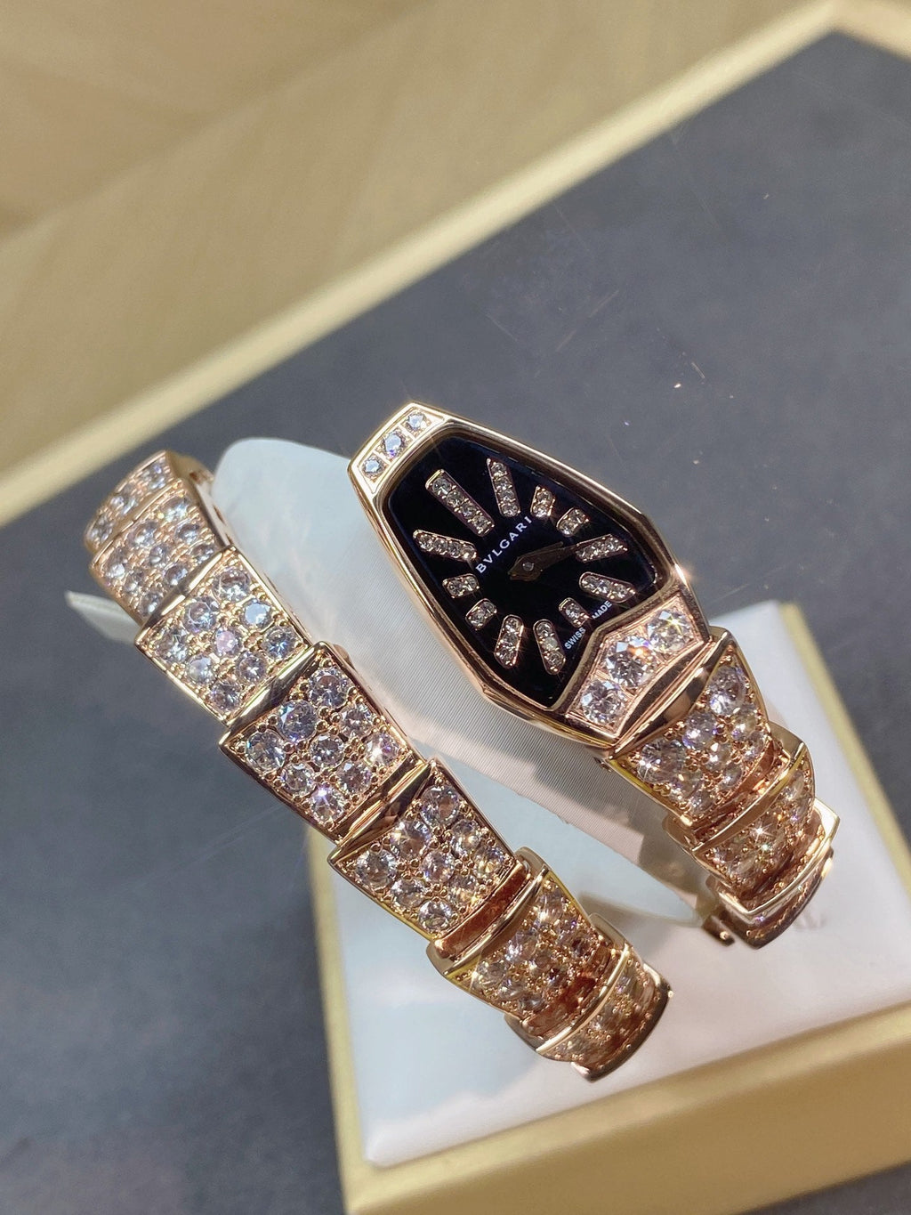 SERPENTI JEWELRY ALL ROSE GOLD WITH DIAMOND BLACK DIAL