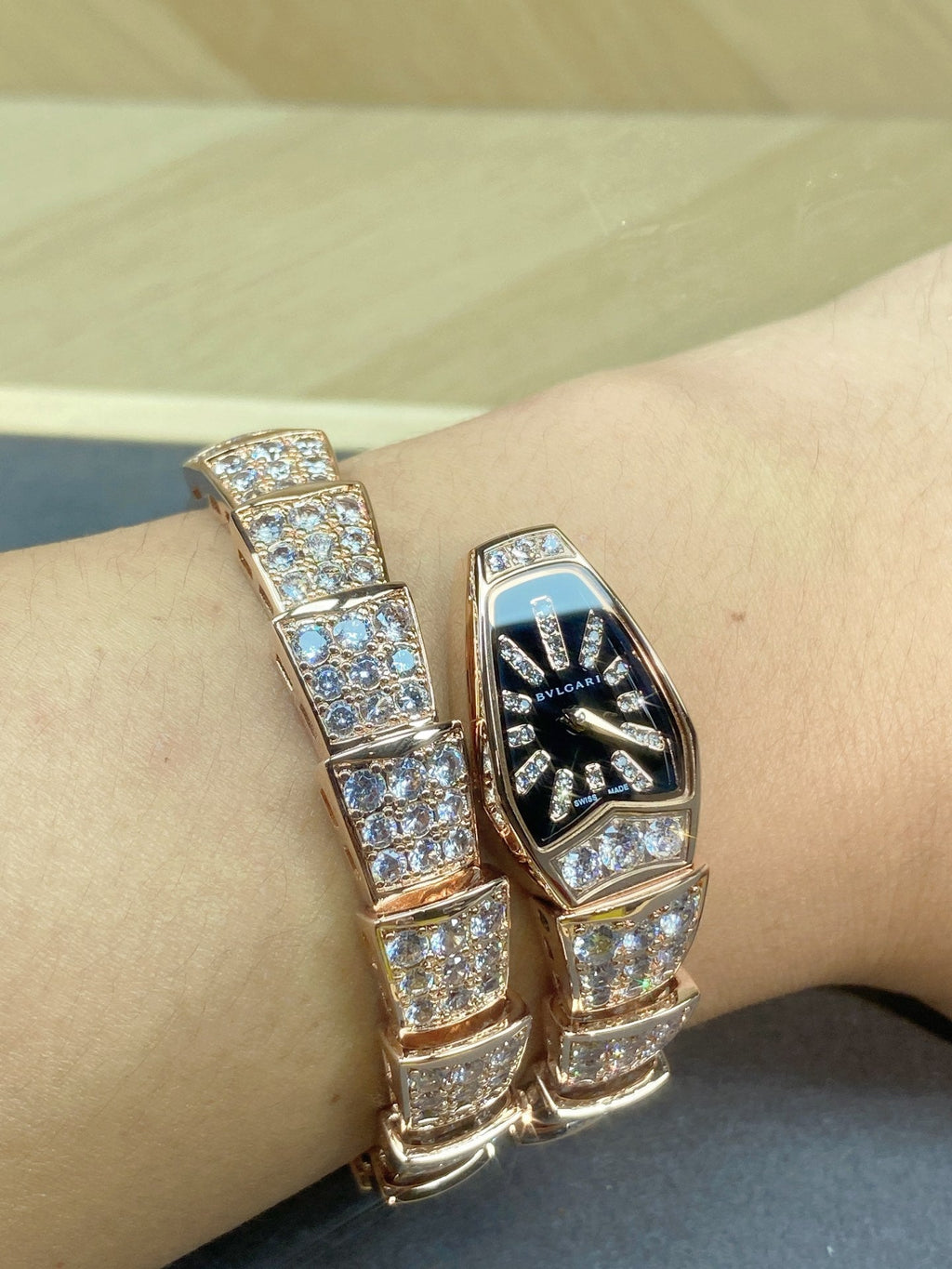 SERPENTI JEWELRY ALL ROSE GOLD WITH DIAMOND BLACK DIAL