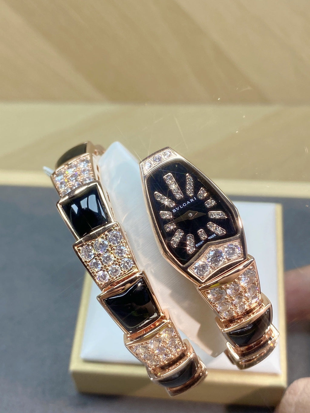 SERPENTI JEWELRY ROSE GOLD WITH DIAMOND CASE BLACK DIAL