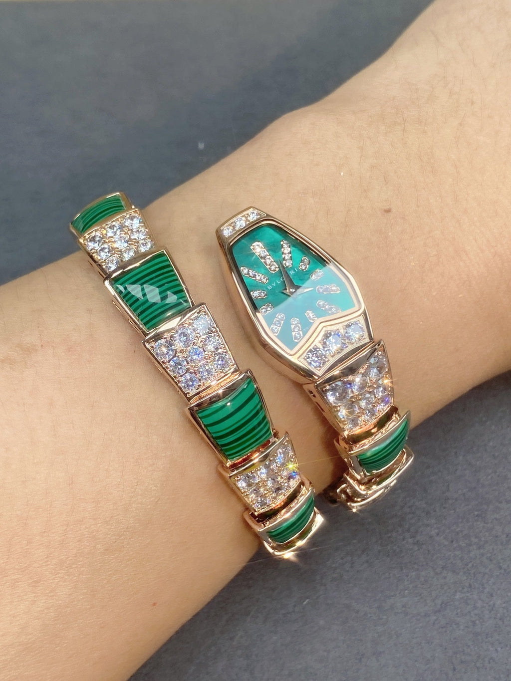 SERPENTI JEWELRY ROSE GOLD WITH DIAMOND CASE GREEN DIAL