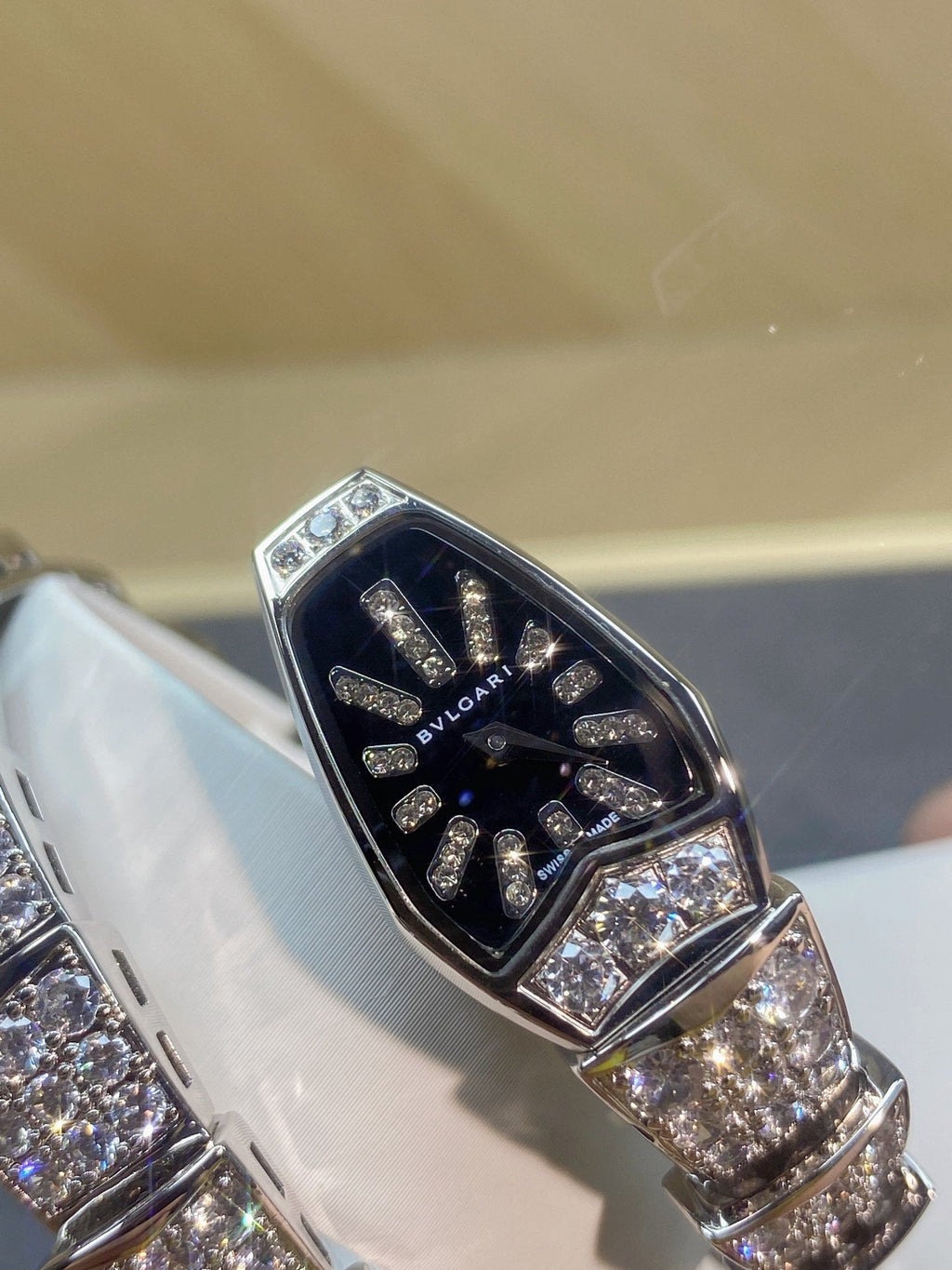 SERPENTI JEWELRY ALL WHITE GOLD WITH DIAMOND BLACK DIAL