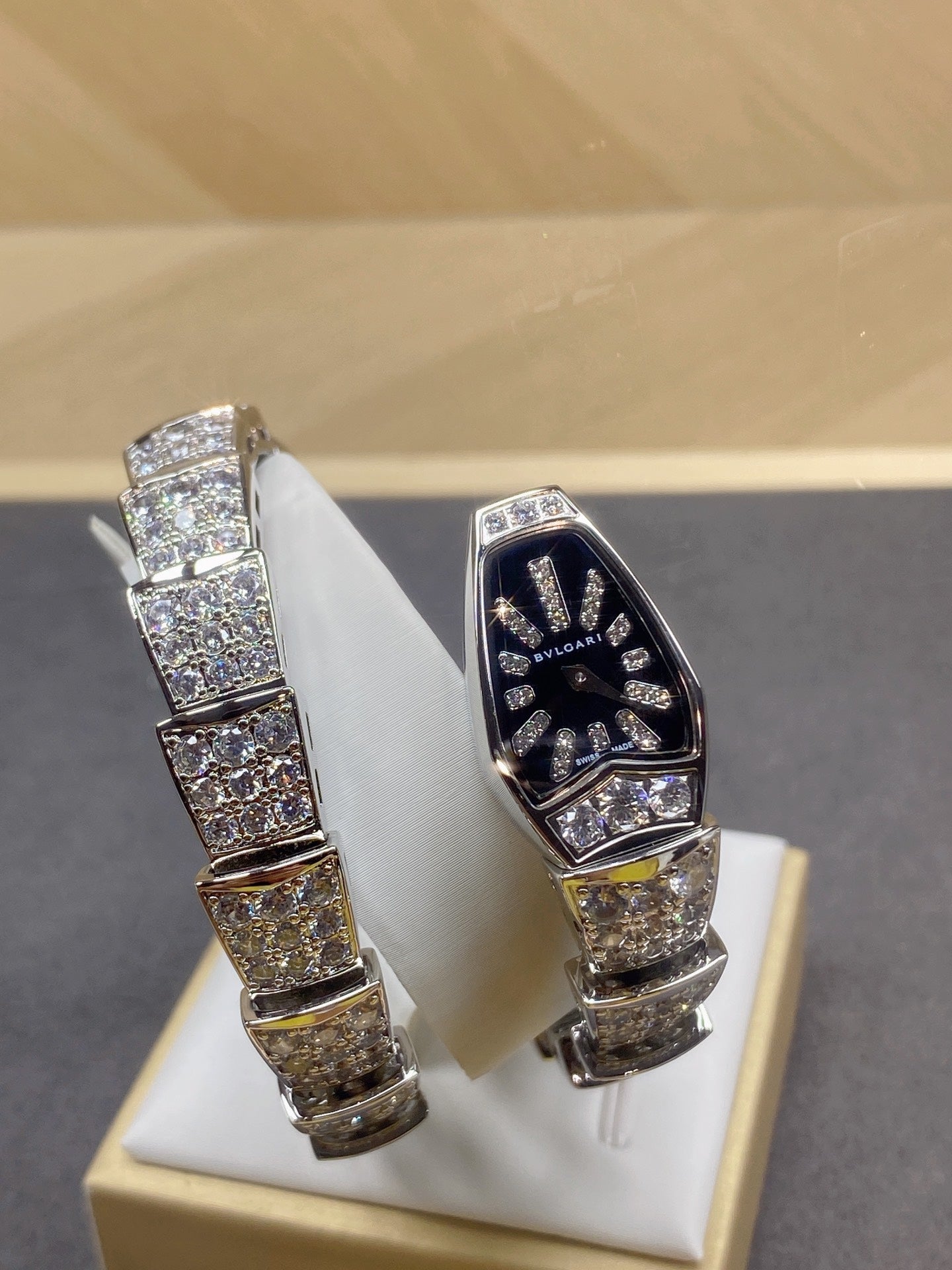 SERPENTI JEWELRY ALL WHITE GOLD WITH DIAMOND BLACK DIAL