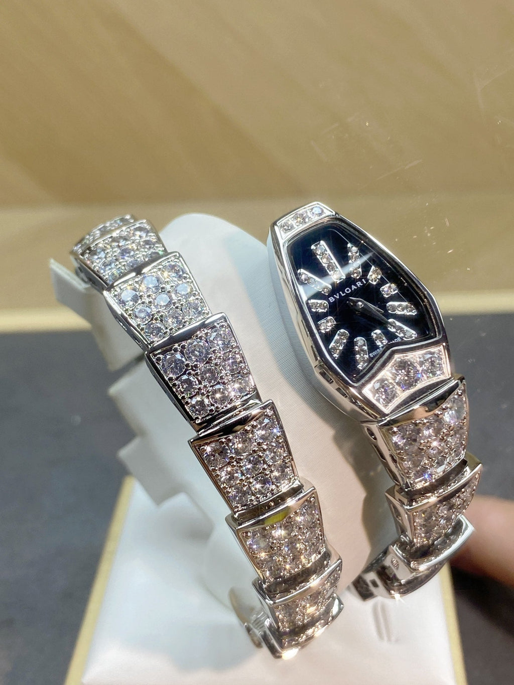 SERPENTI JEWELRY ALL WHITE GOLD WITH DIAMOND BLACK DIAL
