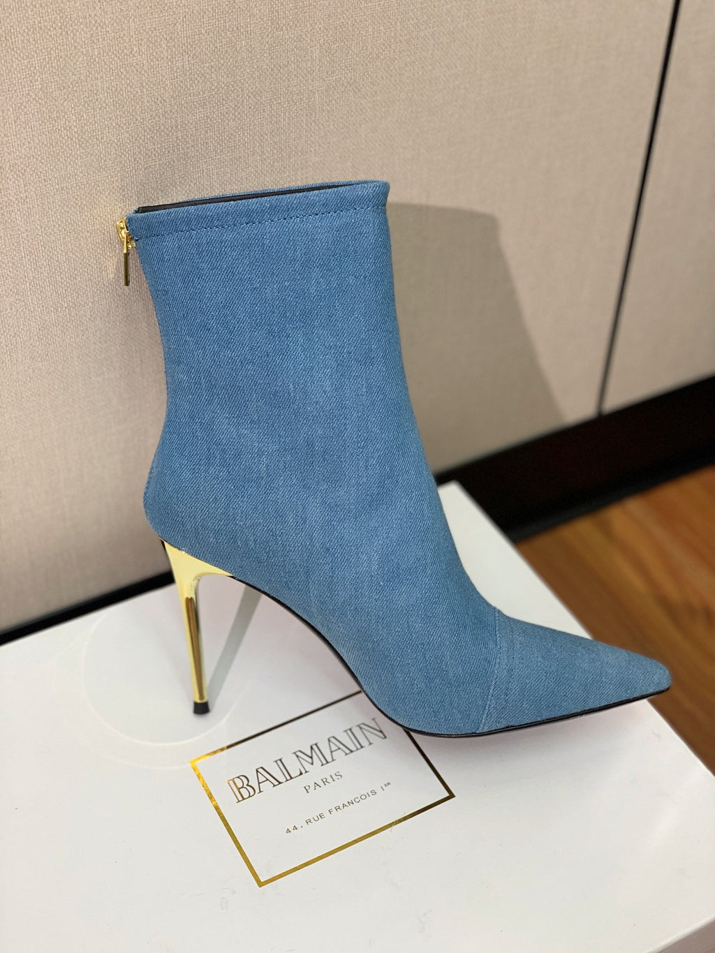 BALMAIN 26S BOOT 105 MM IN BLUE DENIM