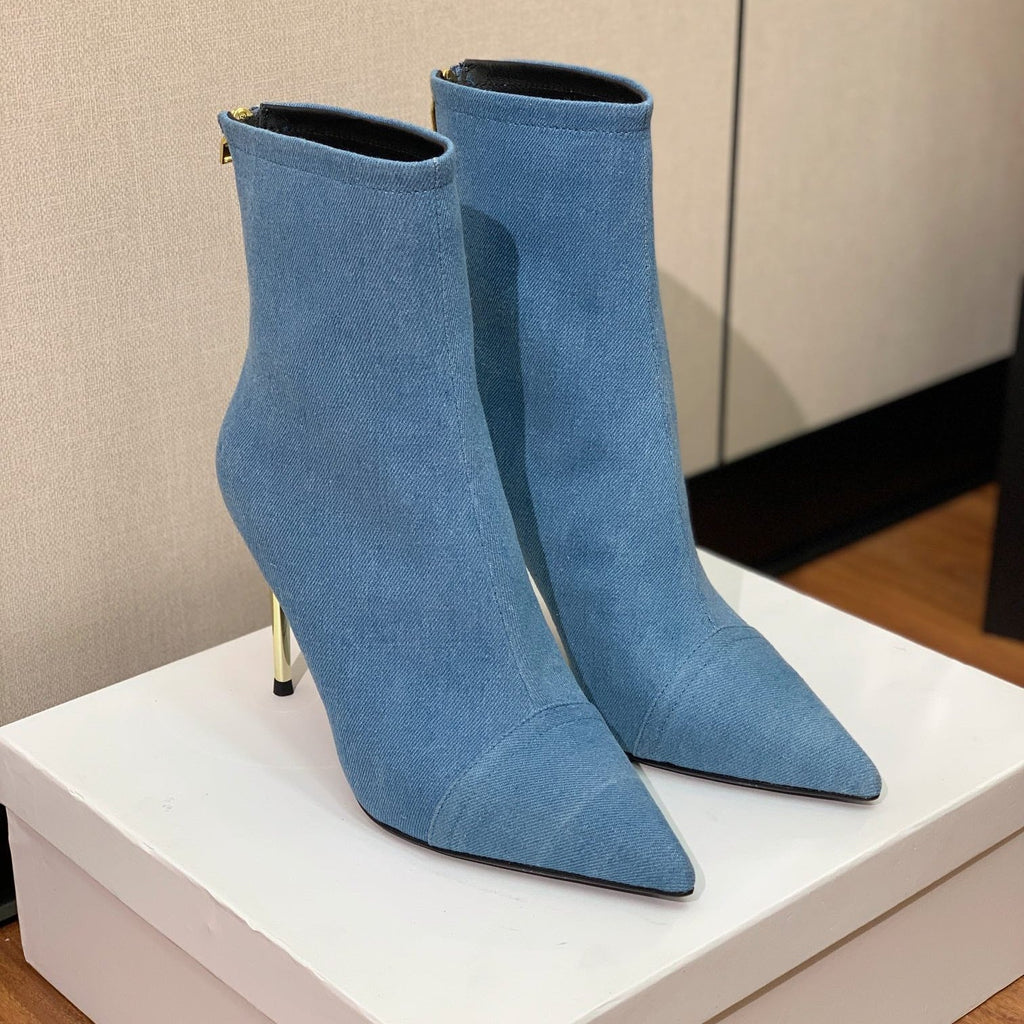 BALMAIN 26S BOOT 105 MM IN BLUE DENIM