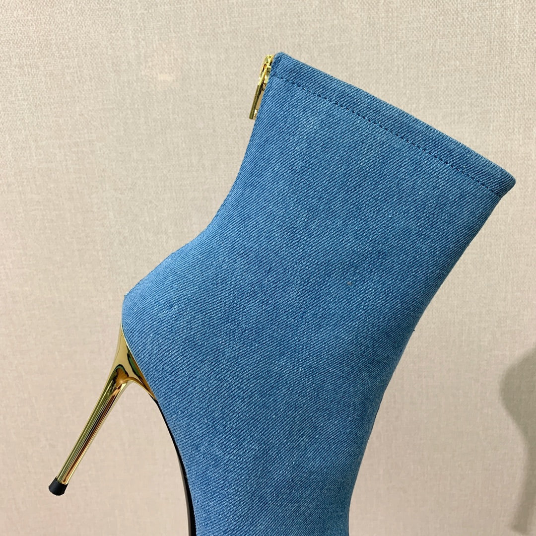 BALMAIN 26S BOOT 105 MM IN BLUE DENIM