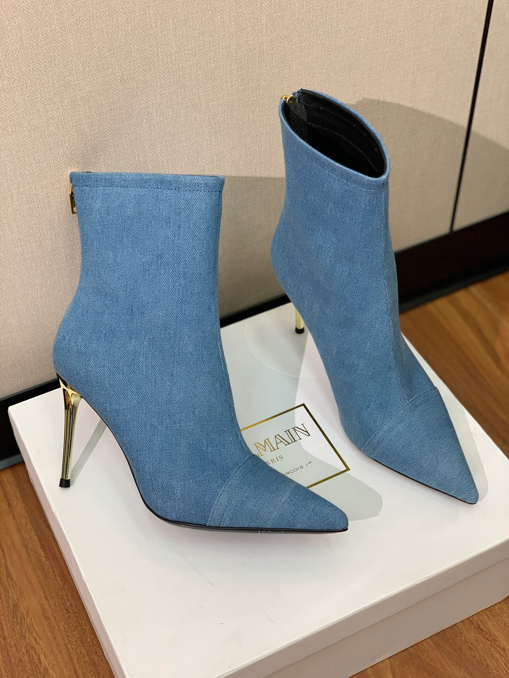 BALMAIN 26S BOOT 105 MM IN BLUE DENIM