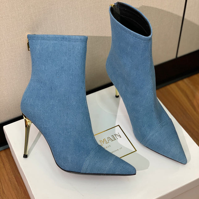 BALMAIN 26S BOOT 105 MM IN BLUE DENIM