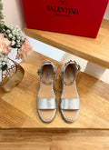 VALENTINO 26S WEDGE SANDALS IN SILVER METALLIC CALFSKIN