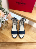 VALENTINO 26S WEDGE SANDALS IN DARK BLUE CALFSKIN