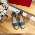 VALENTINO 26S WEDGE SANDALS IN BLUE CALFSKIN