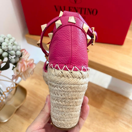 VALENTINO 26S WEDGE SANDALS IN DARK PINK CALFSKIN