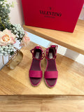 VALENTINO 26S WEDGE SANDALS IN DARK PINK CALFSKIN