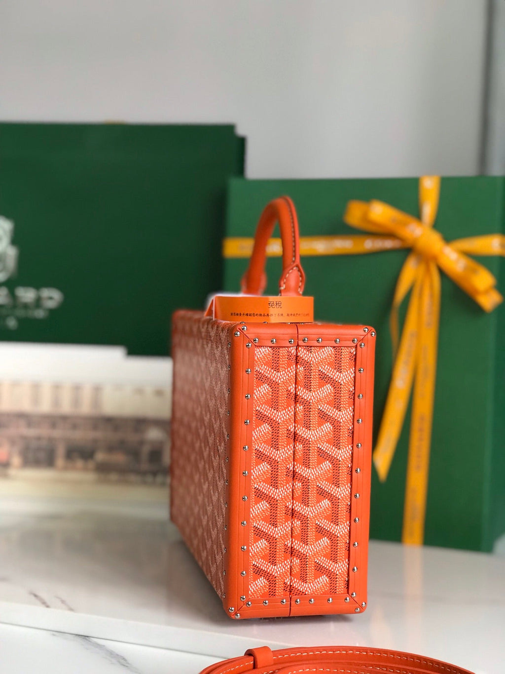 GRAND HÔTEL TRUNK BAG 24 IN ORANGE GOYARDINE CANVAS AND CALFSKIN