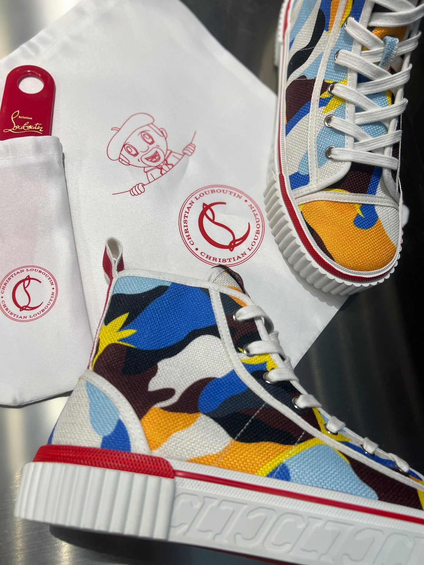 LUBOTING PEDRO HIGH-TOP SNEAKERS IN COLORFUL FABRIC