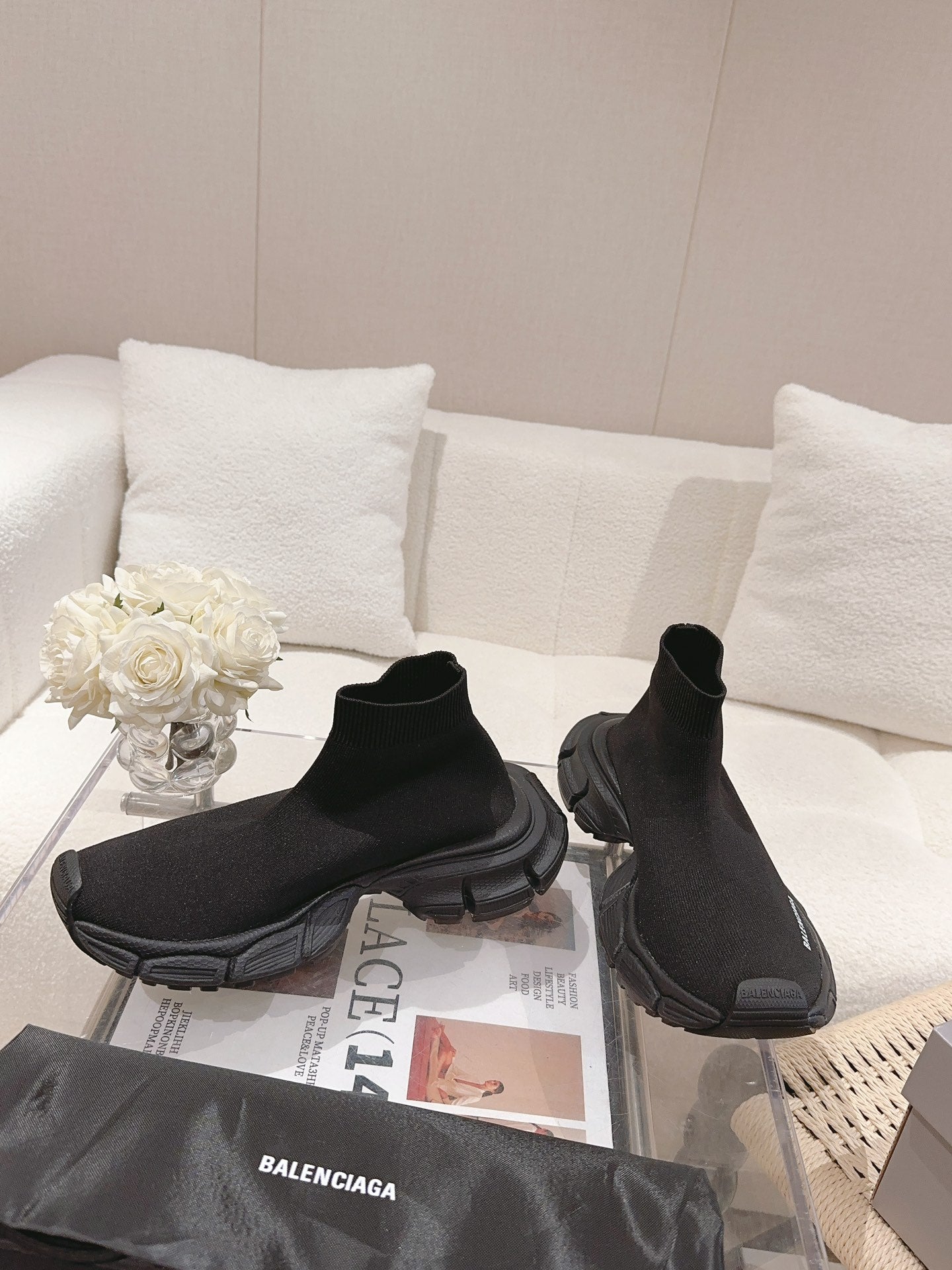 BALENCIAGA 25S SPEED TRAINER SNEAKERS 55 MM IN BLACK KNIT STYLE 2