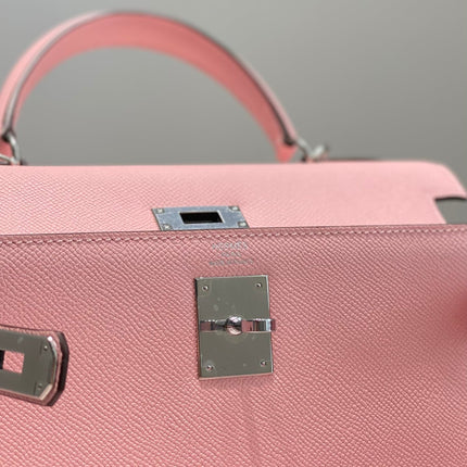 KELLY 28CM IN ROSE SAKURA SWIFT CALFSKIN SILVER HARDWARE