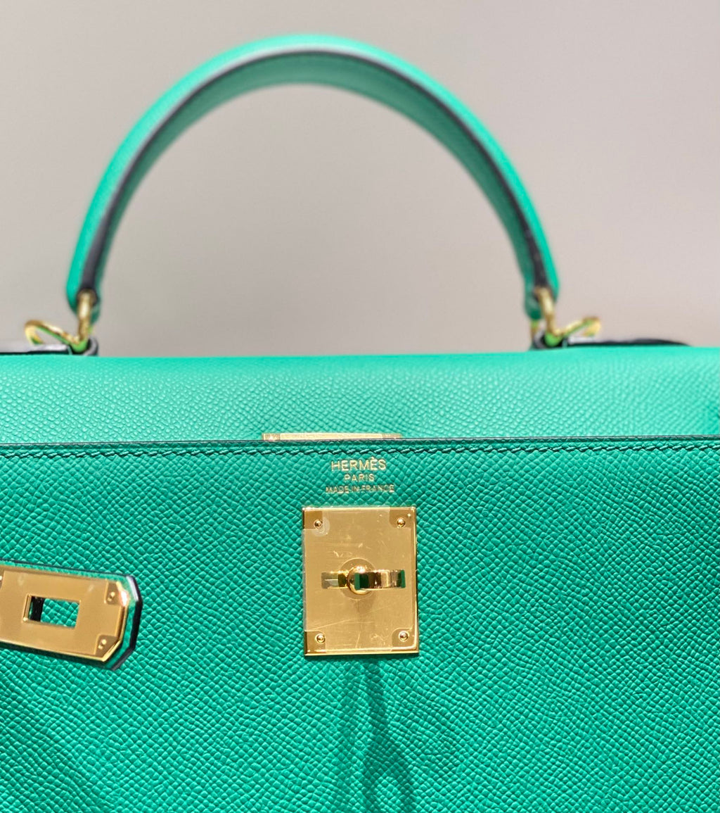 KELLY 28CM IN VERT VERTIGO EPSOM CALFSKIN GOLD HARDWARE