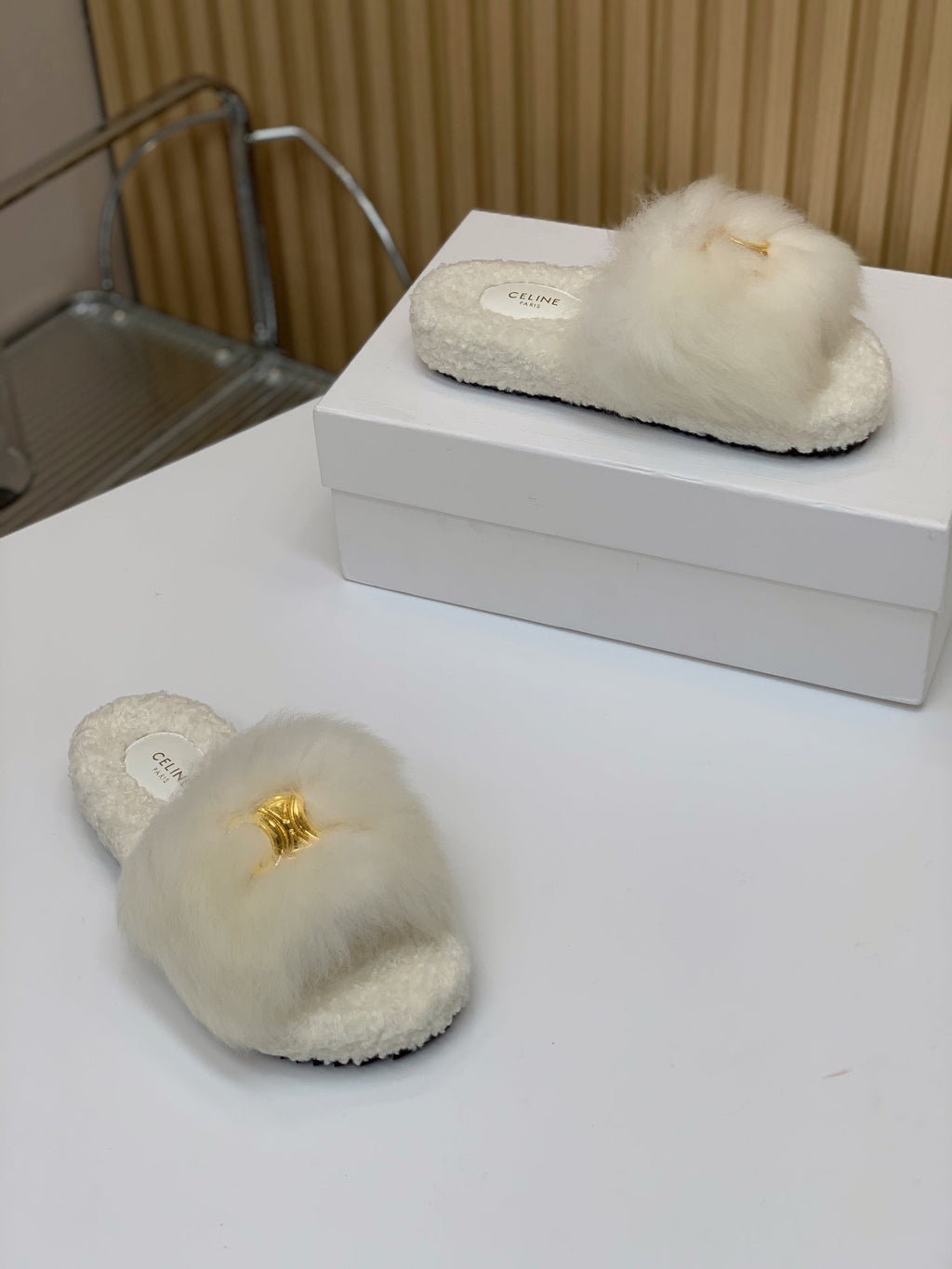 CELINE 26S SANDALS IN WHITE WOOL