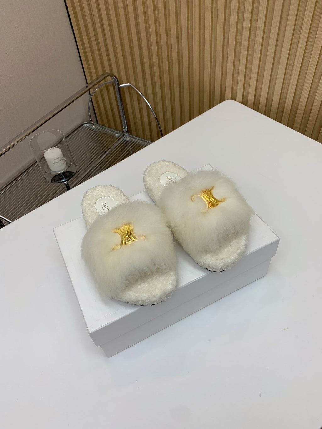 CELINE 26S SANDALS IN WHITE WOOL