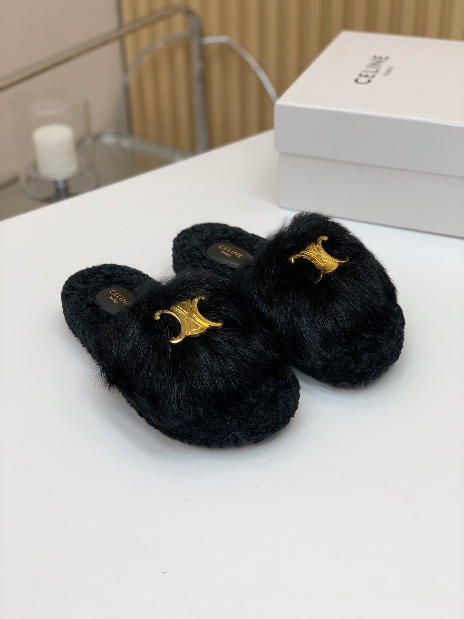 CELINE 26S SANDALS IN BLACK WOOL