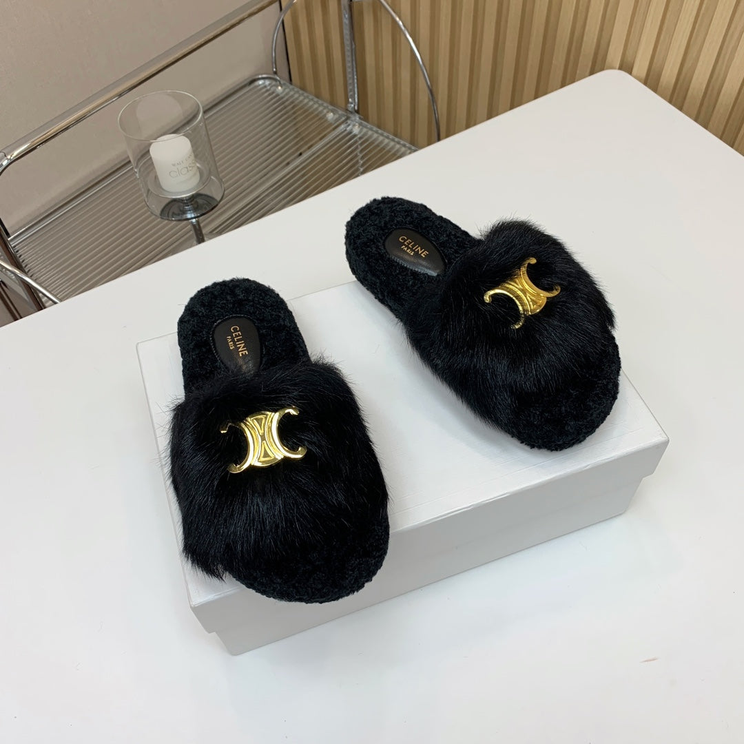 CELINE 26S SANDALS IN BLACK WOOL