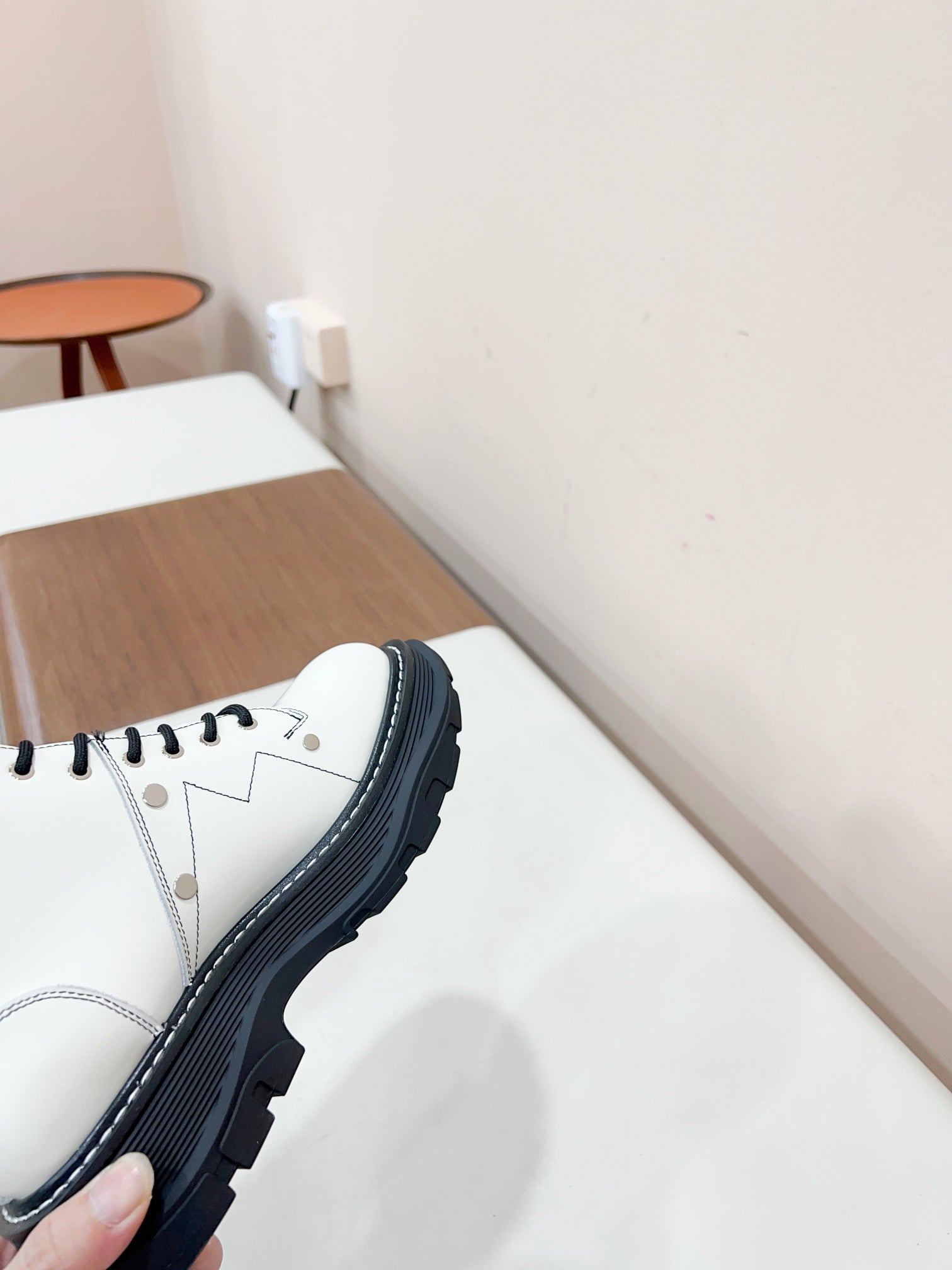 MCQUEEN LEATHER ANKLE BOOT IN WHITE MIX BLACK LAMBSKIN