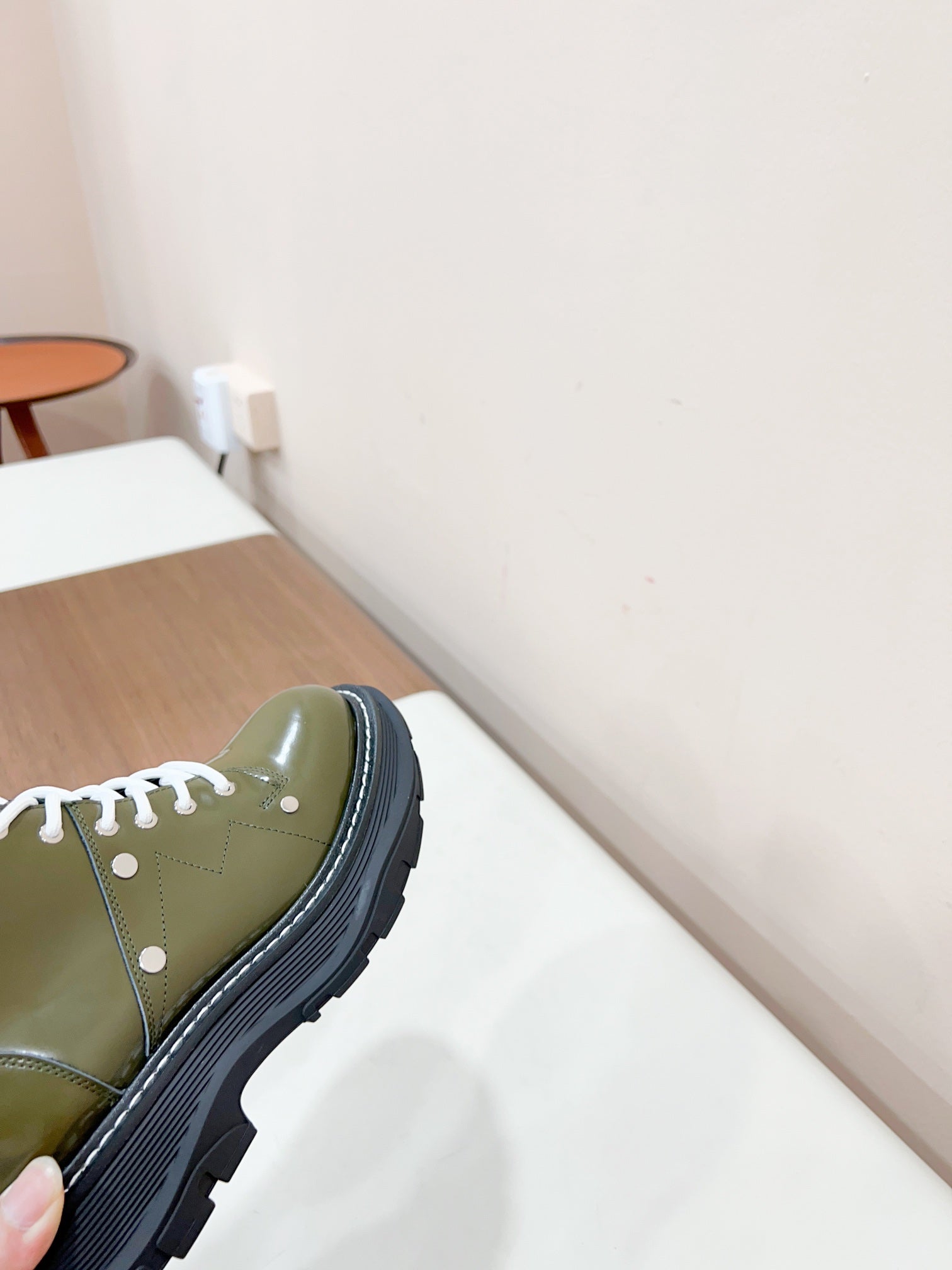MCQUEEN LEATHER ANKLE BOOT IN OLIVE GREEN LAMBSKIN