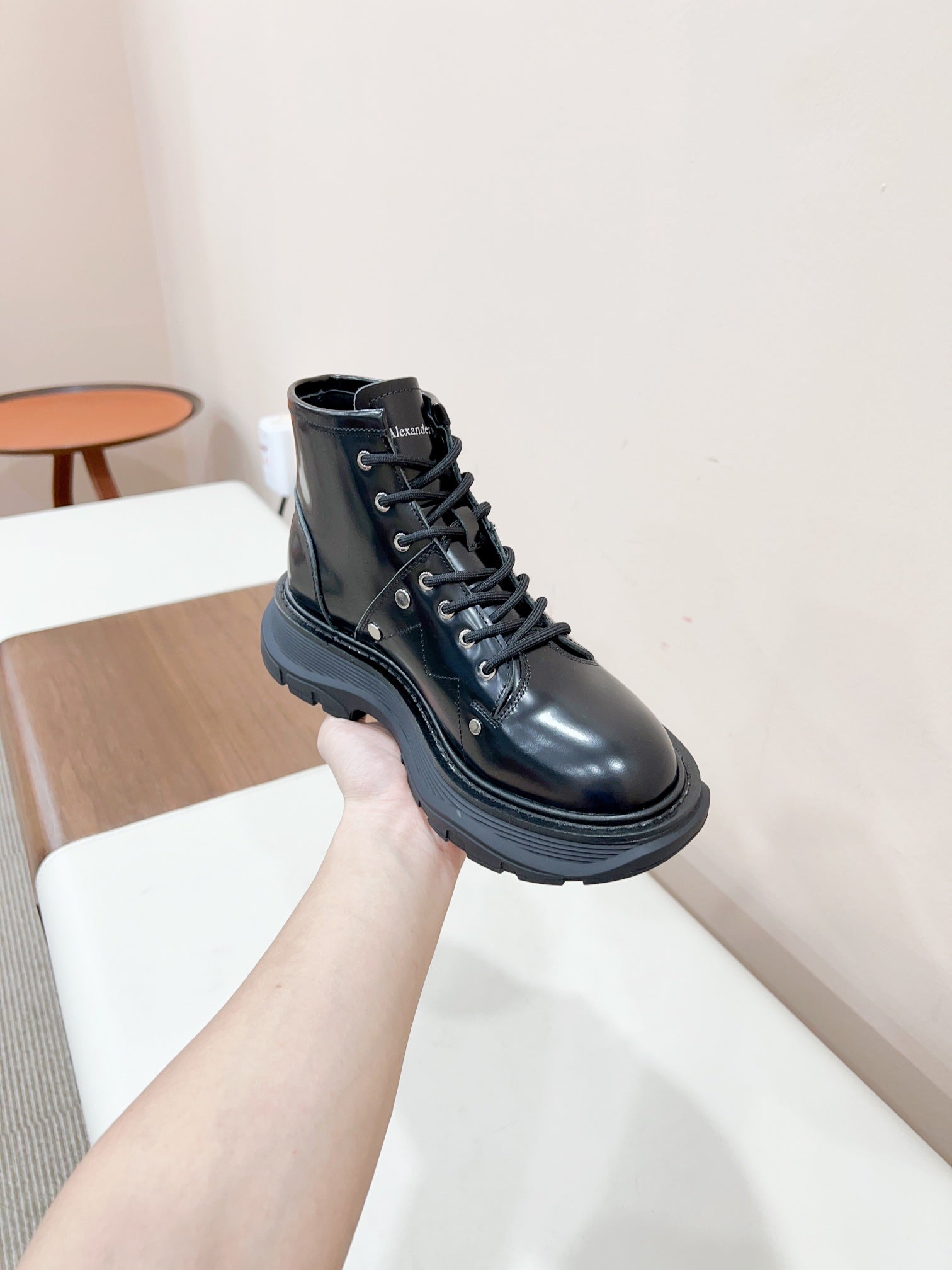 MCQUEEN LEATHER ANKLE BOOT IN BLACK LAMBSKIN