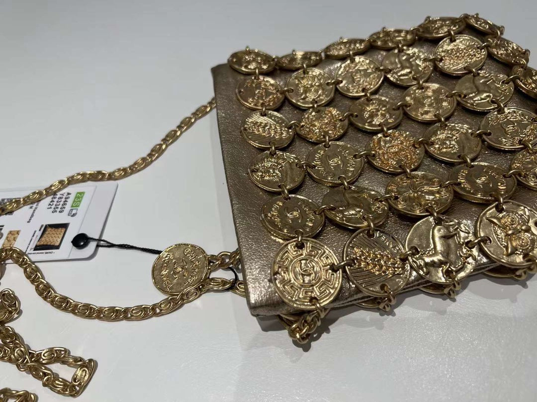 CHANEL 26S PARIS-GREECE MEDALLION CROSSBODY BAG 19 IN GOLD METALLIC LAMBSKIN GOLD HARDWARE