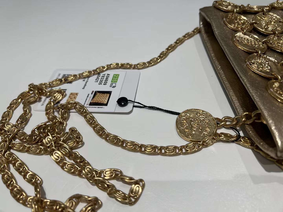 CHANEL 26S PARIS-GREECE MEDALLION CROSSBODY BAG 19 IN GOLD METALLIC LAMBSKIN GOLD HARDWARE