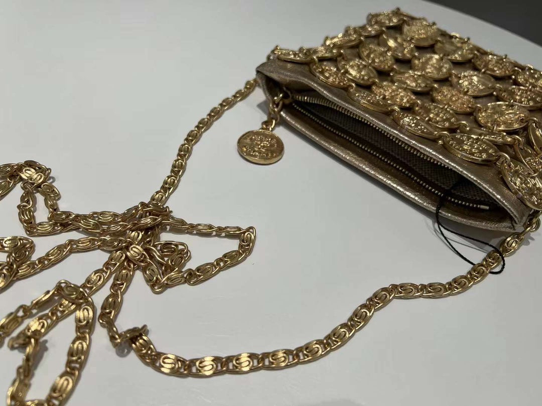 CHANEL 26S PARIS-GREECE MEDALLION CROSSBODY BAG 19 IN GOLD METALLIC LAMBSKIN GOLD HARDWARE