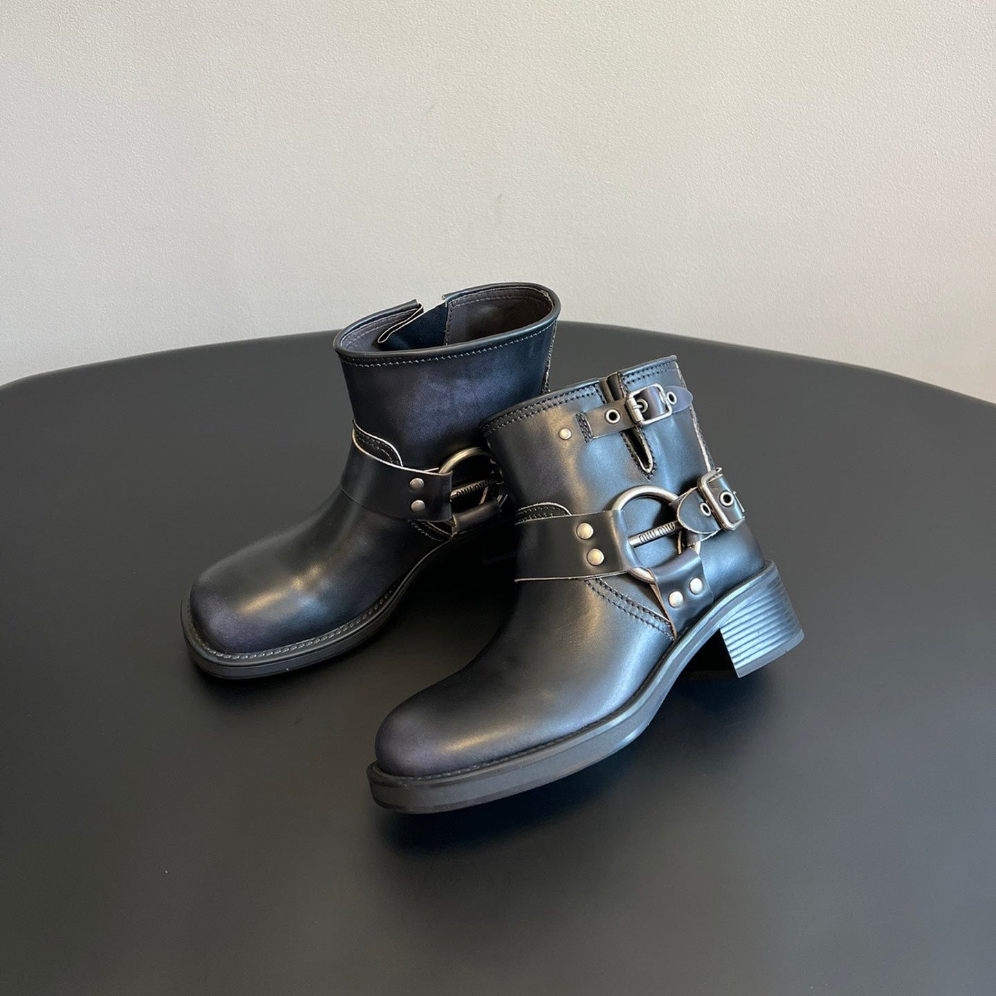 MIUMIU 26S ANKLE BOOTS IN BLACK CALFSKIN SILVER HARDWARE