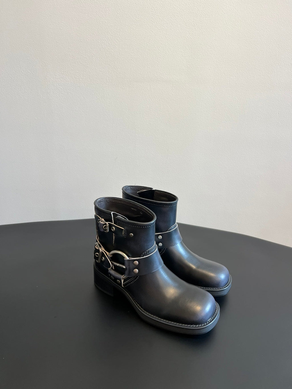 MIUMIU 26S ANKLE BOOTS IN BLACK CALFSKIN SILVER HARDWARE