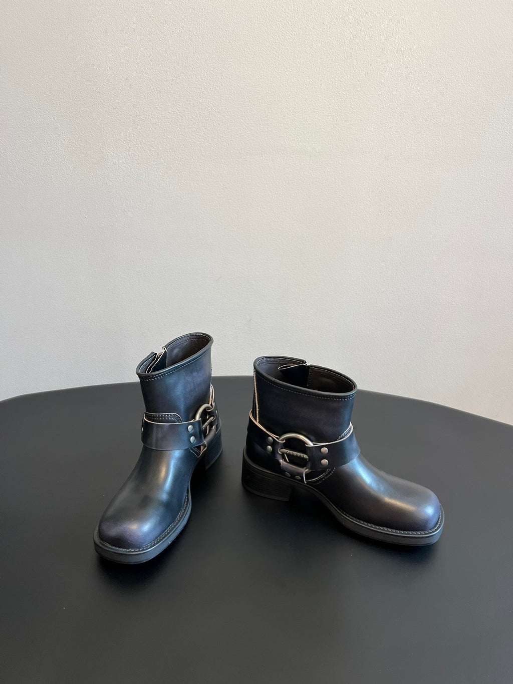 MIUMIU 26S ANKLE BOOTS IN BLACK CALFSKIN SILVER HARDWARE
