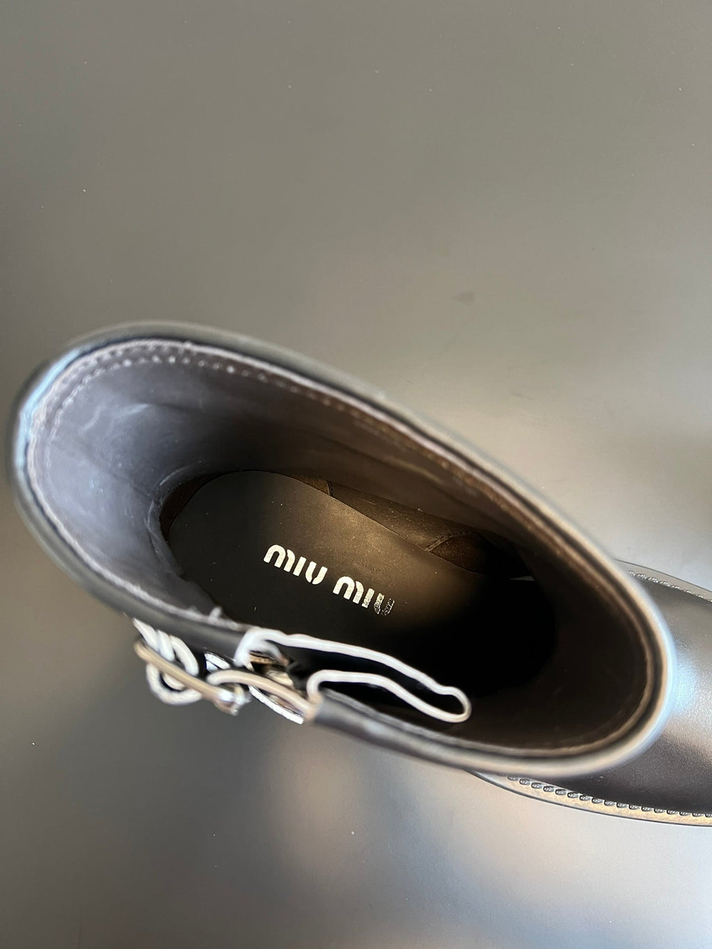 MIUMIU 26S ANKLE BOOTS IN BLACK CALFSKIN SILVER HARDWARE