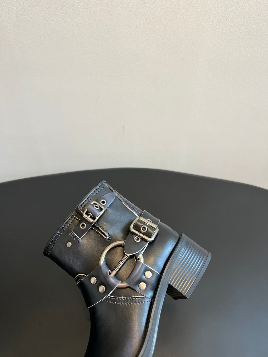MIUMIU 26S ANKLE BOOTS IN BLACK CALFSKIN SILVER HARDWARE